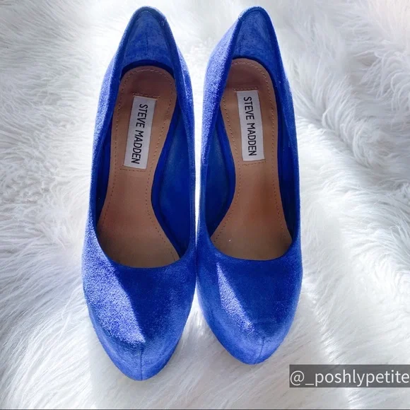 Steve Madden blue suede pump chunky platform heels - Picture 4 of 15